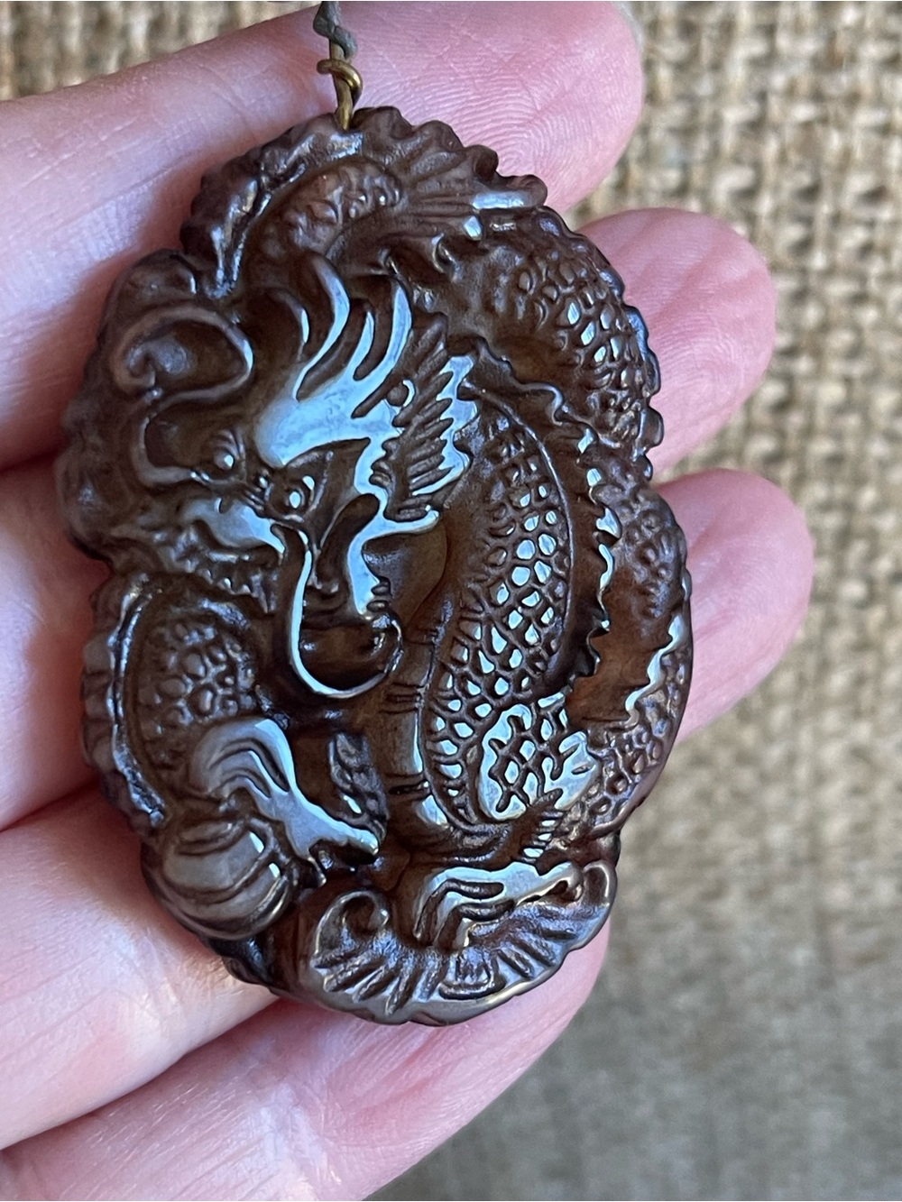 Handcrafted Purple Bead Necklace with Carved Chinese jade Dragon Pendant
